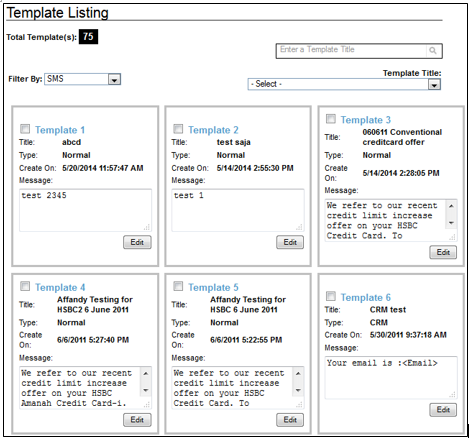 SMS Template Listing
